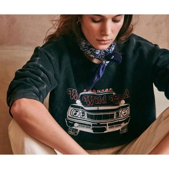 Sezane Sweatshirt Womens Medium Black Wild Wild Child Graphic Crewneck Pullover - Picture 3 of 10